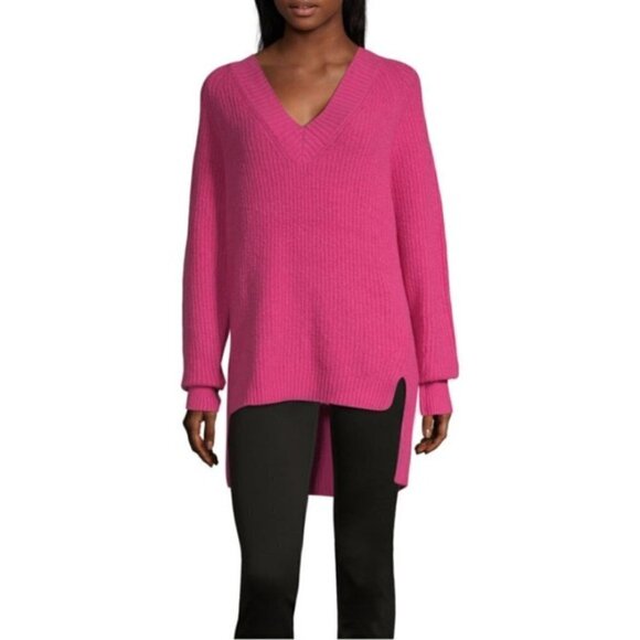 A.n.a. V-Neck High Low Sweater Catalina Hot Pink - Picture 2 of 14